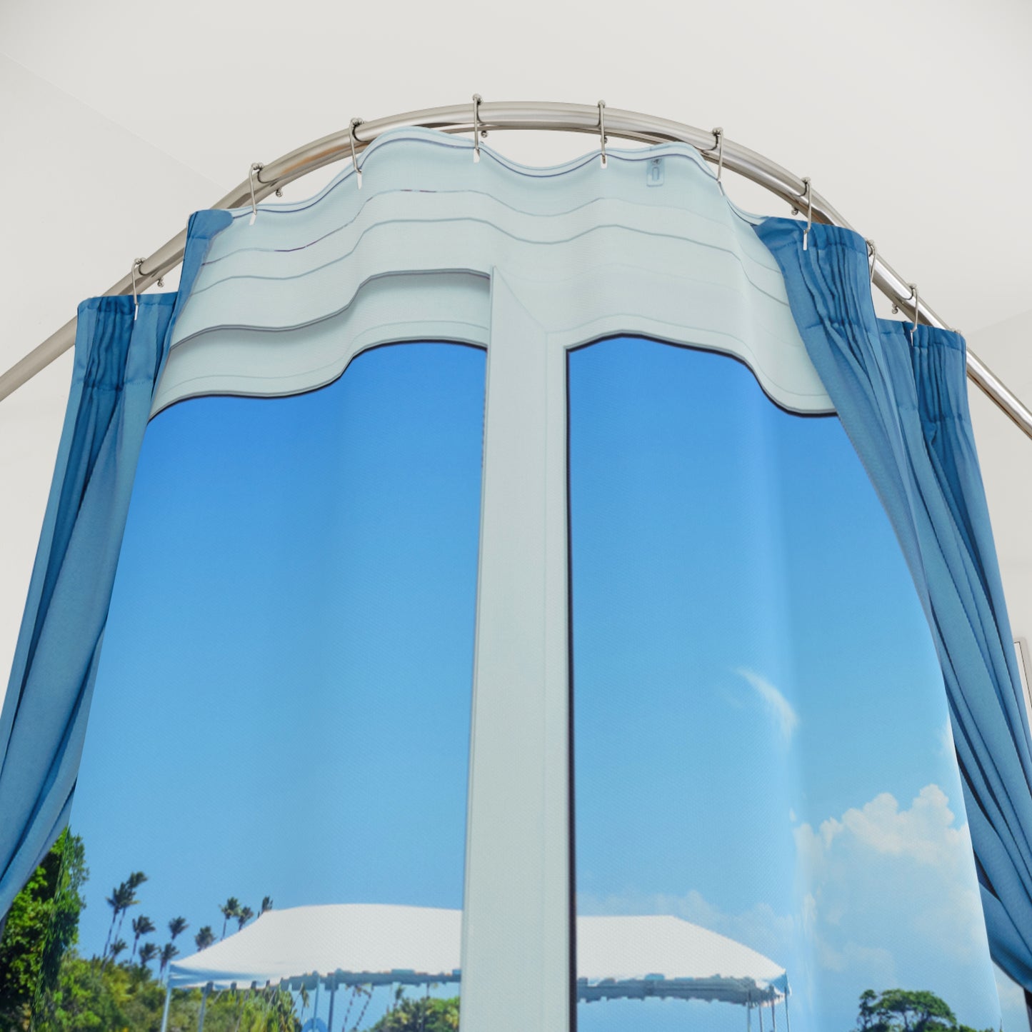MEER SOMMER • Fensterblick • Urlaubsmotiv • Duschvorhang 180x200 cm Weiss
