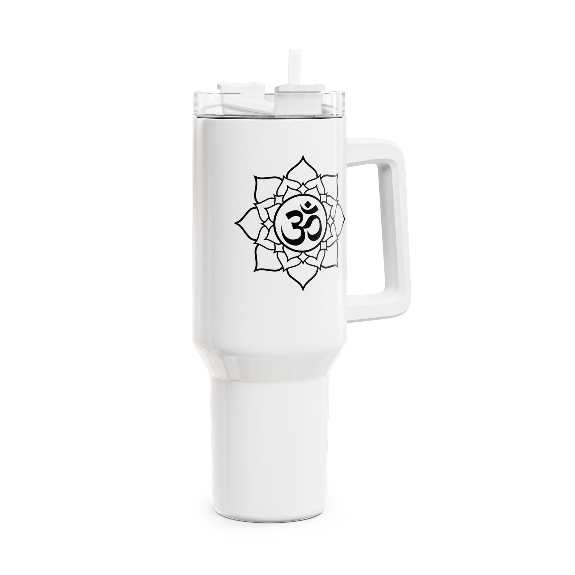 OM ZEICHEN OHM IN MANDALA BLÜTE • Tumbler mit Henkel & Strohhalm • XXL Reisebecher 1,2L - YOGA SANTA