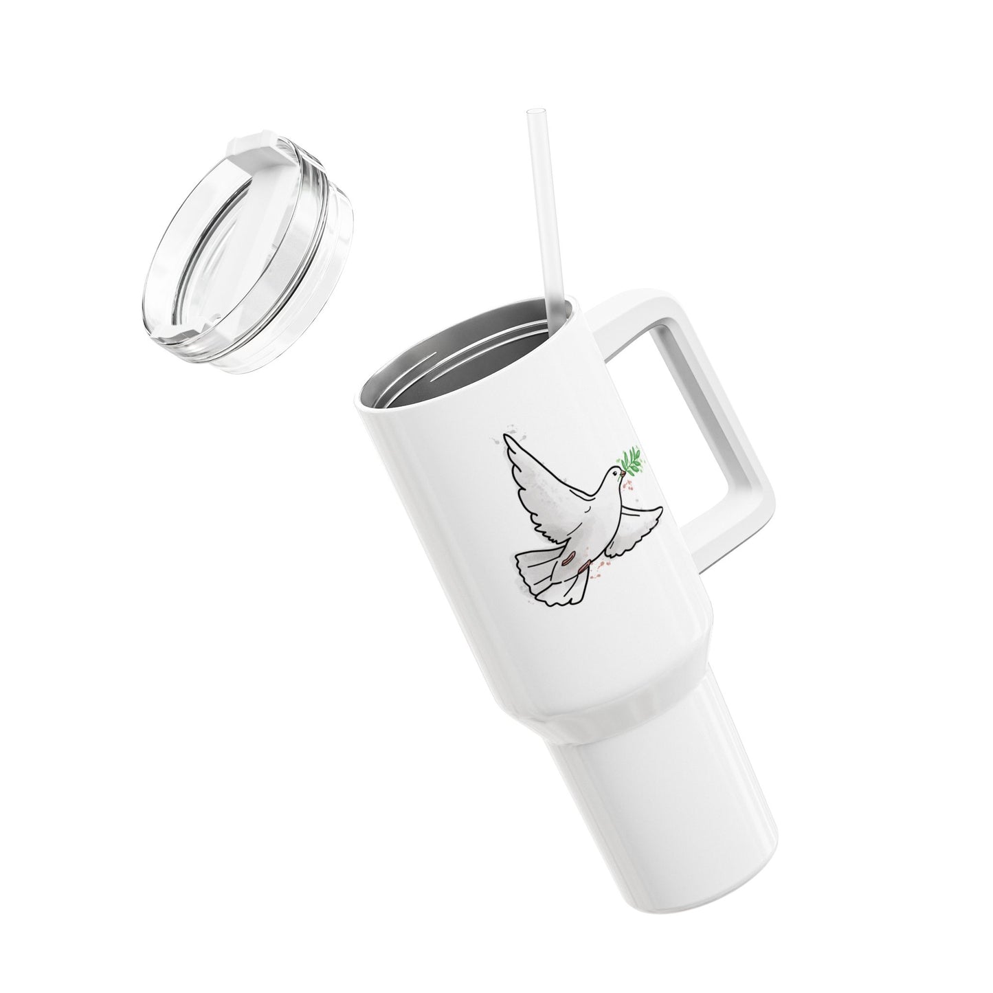 FRIEDENSTAUBE VOGEL PEACE VÖGELCHEN • Tumbler mit Henkel & Strohhalm • XXL Reisebecher 1,2L