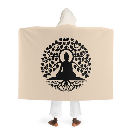 BAUM DES LEBENS MIT BUDDHA • Kapuzen Kuscheldecke Beige Creme • Wohndecke Sherpa 130cm x 180cm