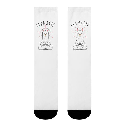 LLAMASTE LAMA NAMASTE SOCKEN COMIC ZEICHNUNG • HAPPY SOCKS Crew Socken Weiß mit Motiv