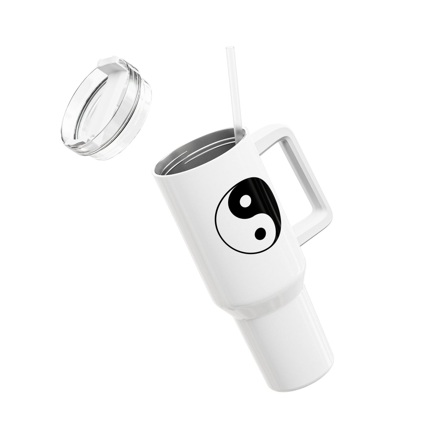 YING YANG ZEICHEN SPIRITUELL • Tumbler mit Henkel & Strohhalm • XXL Reisebecher 1,2l