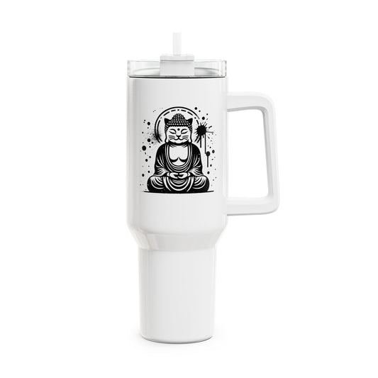 KATZEN BUDDHA FIGUR ZEICHNUNG MEDITATION TIERYOGA • Tumbler mit Henkel & Strohhalm • XXL Reisebecher 1,2L - YOGA SANTA