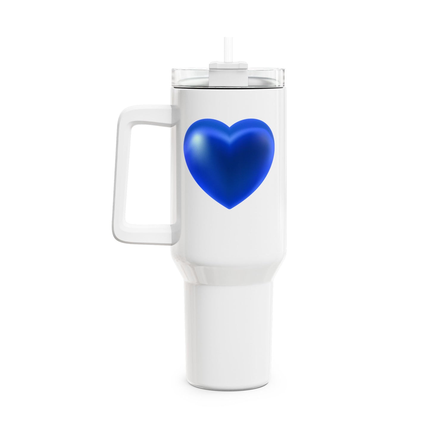 BLAUES HERZ GLÄNZEND 3D ILLUSION • Tumbler mit Henkel & Strohhalm • XXL Reisebecher 1,2L