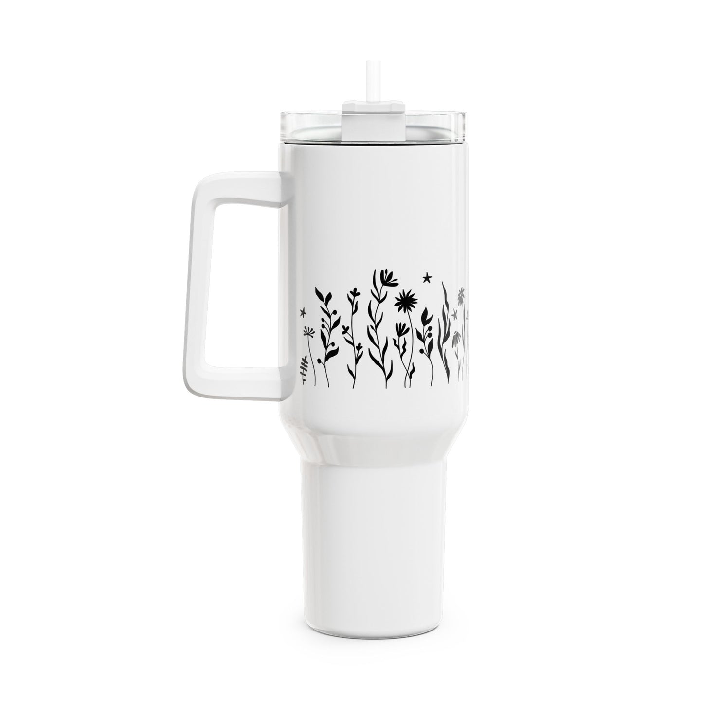 SOMMERBLUMEN WIESE • Tumbler mit Henkel & Strohhalm • XXL Reisebecher 1,2L
