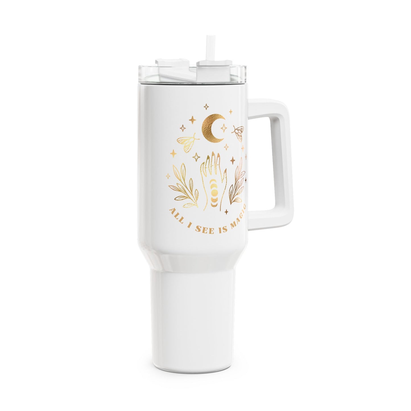 ALL I SEE IS MAGIC - STERNE MOND • Tumbler mit Henkel & Strohhalm • XXL Reisebecher 1,2L