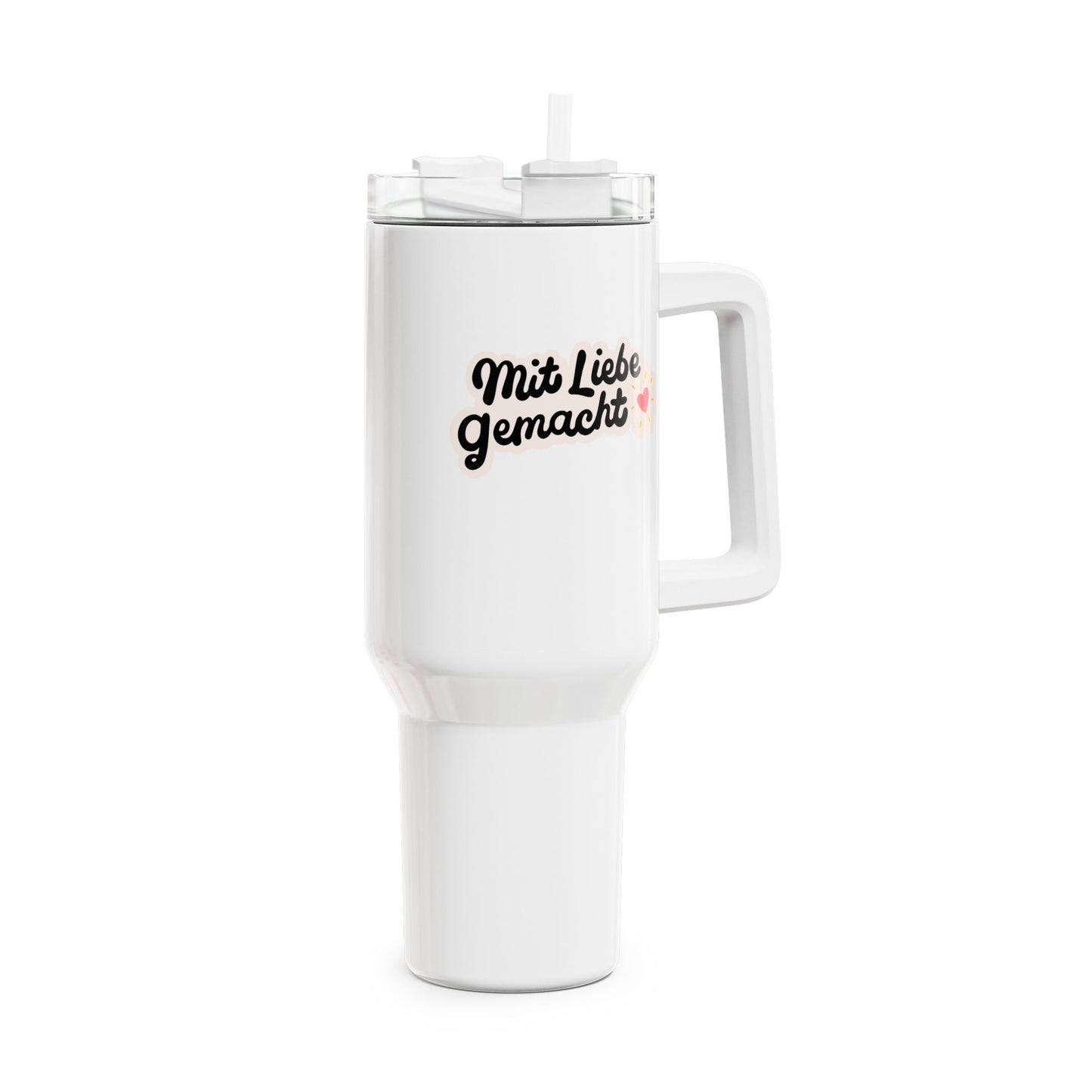 MIT LIEBE GEMACHT • Liebesbeweis Geschenk, LOVE Liebesbotschaft • Tumbler mit Henkel & Strohhalm • XXL Reisebecher 1,2L - YOGA SANTA