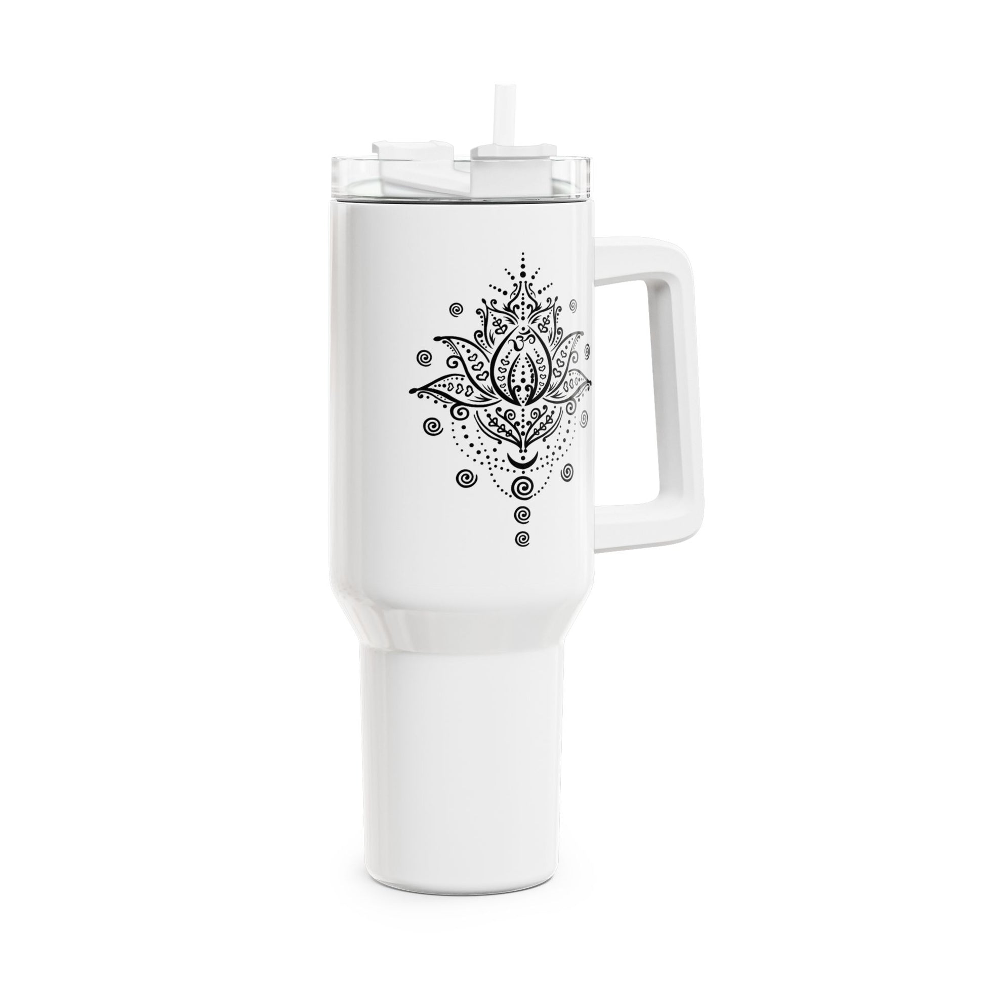 LOTUSBLUME MONDPHASEN MIT SPIRALEN • Tumbler mit Henkel & Strohhalm • XXL Reisebecher 1,2L - YOGA SANTA