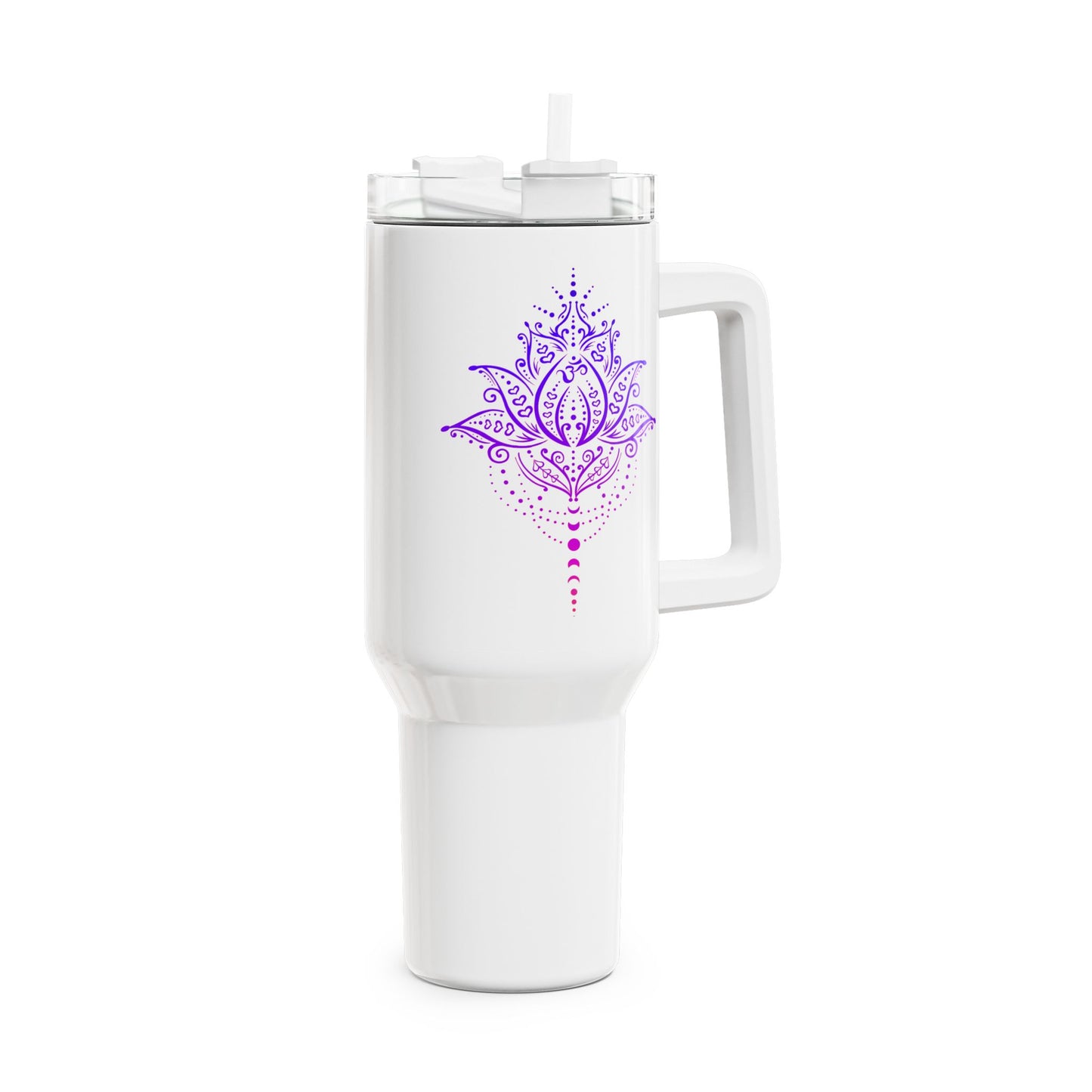 LOTUSBLÜTE LILA KUNSTDRUCK ÄSTHETISCH • Tumbler mit Henkel & Strohhalm • XXL Reisebecher 1,2L - YOGA SANTA