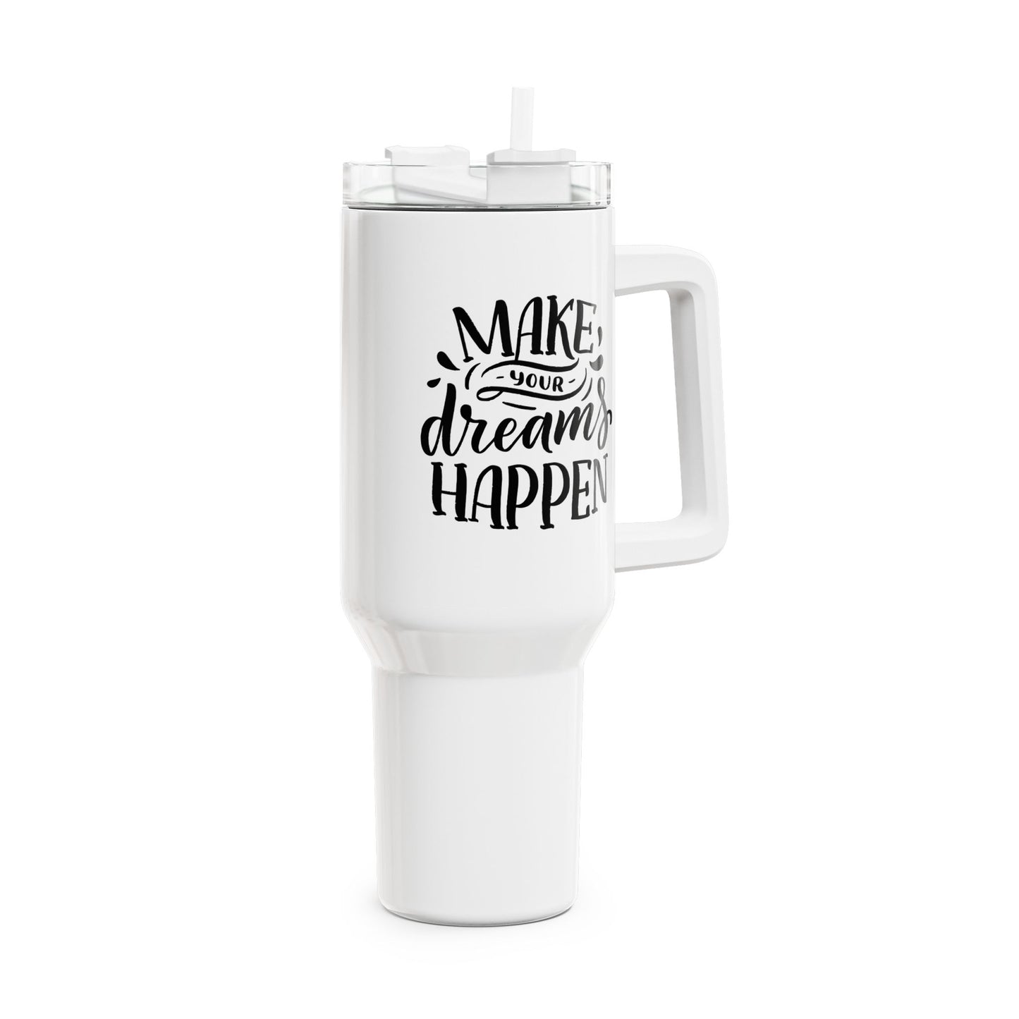 MAKE YOUR DREAMS HAPPEN  • Motivation Spruch • Tumbler mit Henkel & Strohhalm • XXL Reisebecher 1,2L - YOGA SANTA