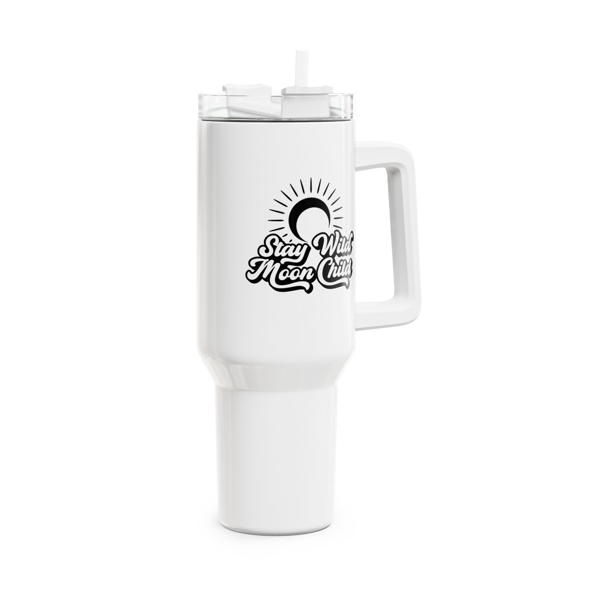 STAY WILD MOON CHILD - SPRUCH SONNE MOND MOTIV • Tumbler mit Henkel & Strohhalm • XXL Reisebecher 1,2L - YOGA SANTA