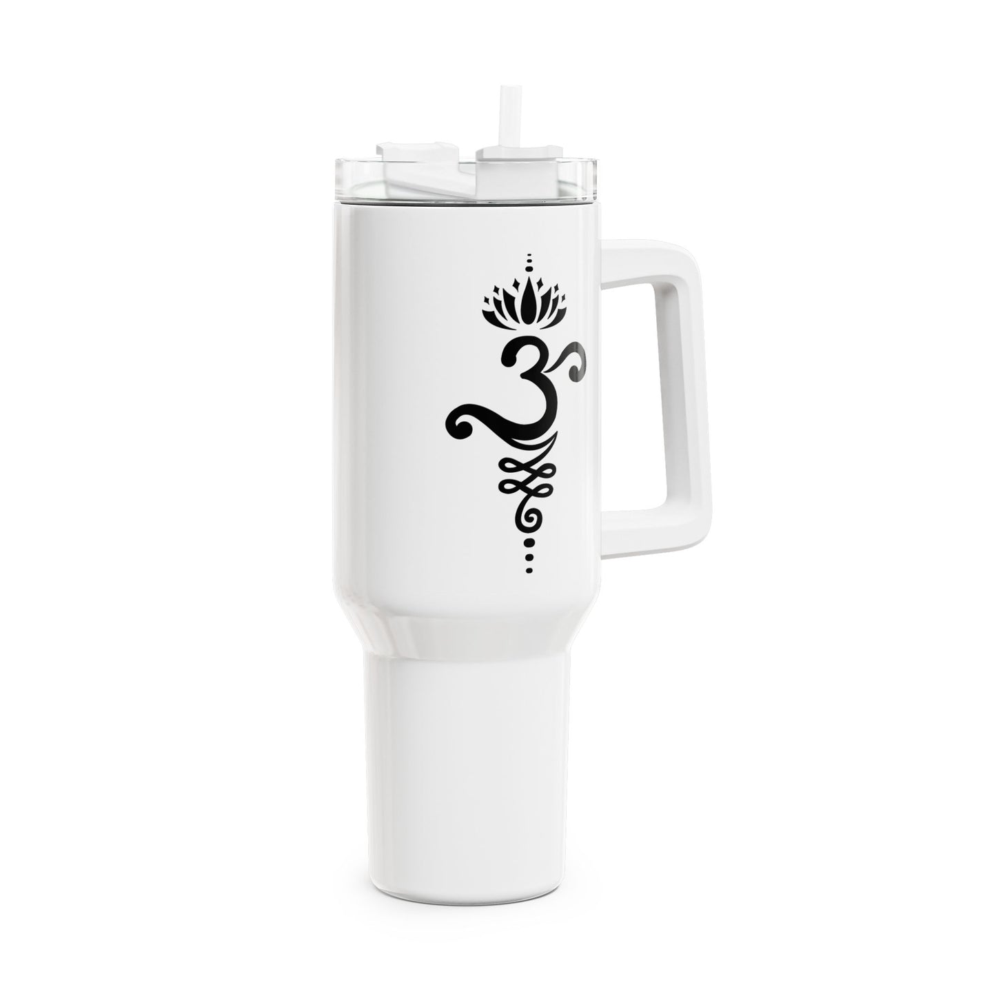 OM OHM ZEICHEN & ENDLOSER KNOTEN & LOTUS BLÜTE • Tumbler mit Henkel & Strohhalm • XXL Reisebecher 1,2L - YOGA SANTA