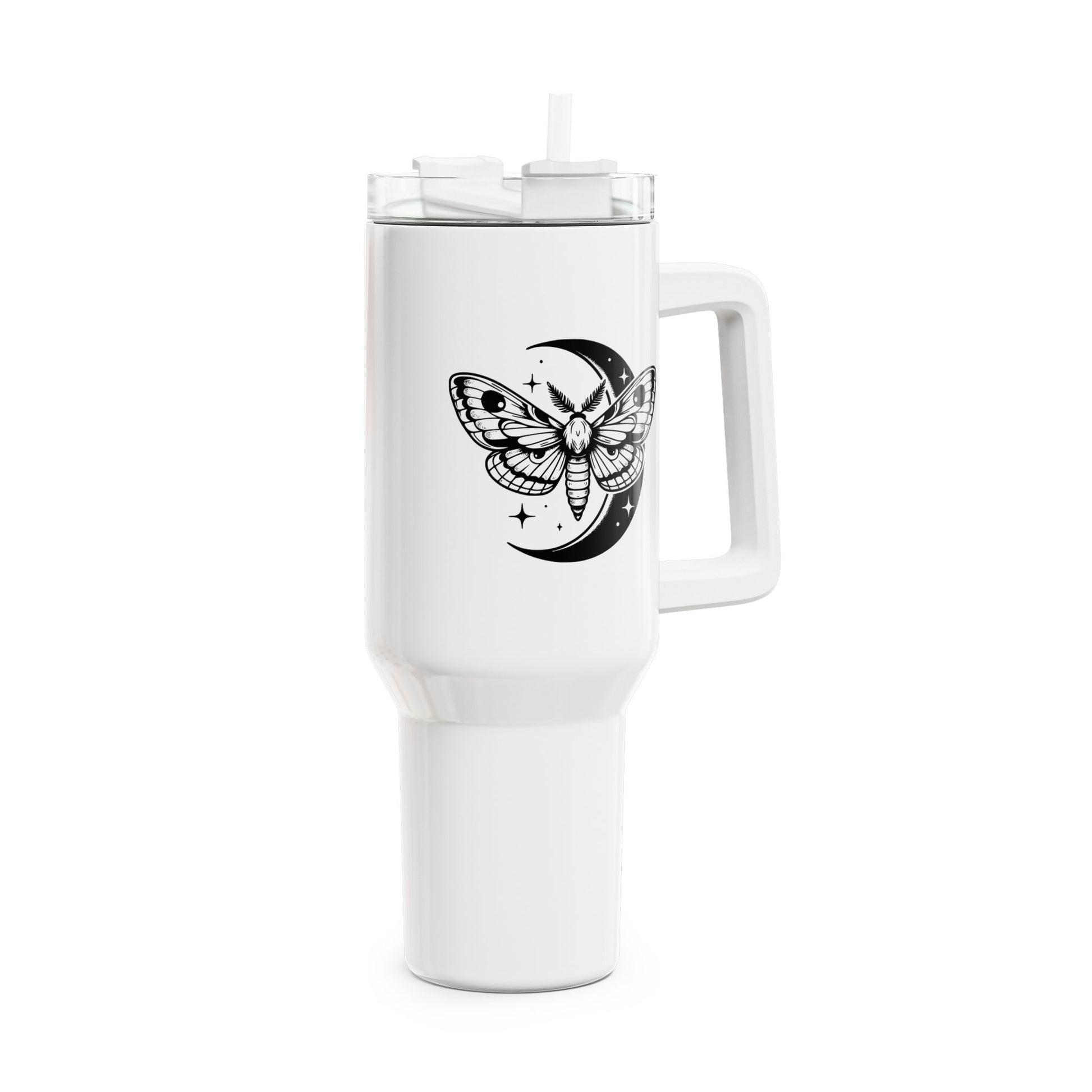 MOND STERNE MOTTE FALTER - SPIRITUELLE TRANSFORMATION • Tumbler mit Henkel & Strohhalm • XXL Reisebecher 1,2L - YOGA SANTA