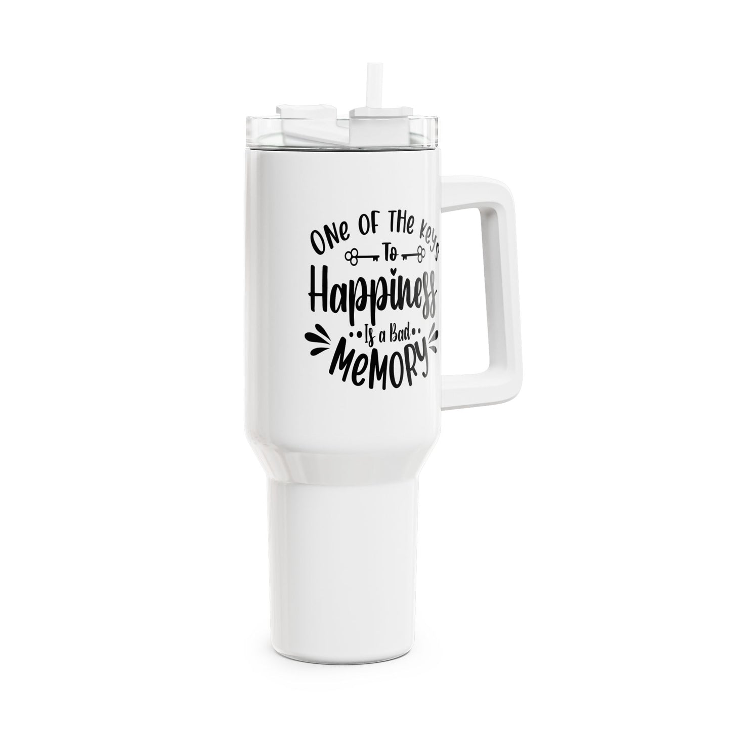 ONE OF THE KEYS TO HAPPINESS IS A BAD MEMORY • Lustiger Spruch Tumbler XXL Reisebecher 1,2L - YOGA SANTA
