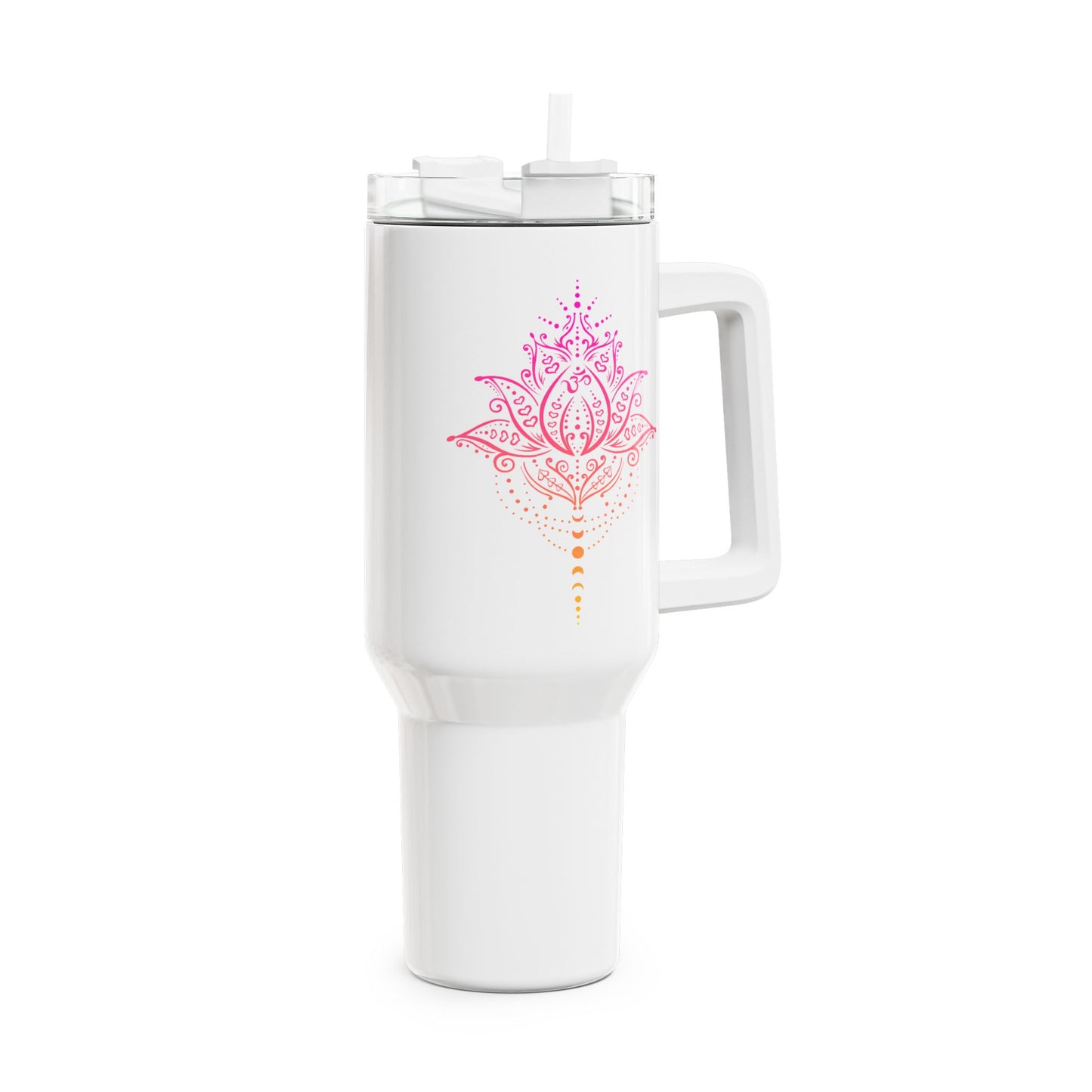 LOTUSBLUME PINK HANDGEZEICHNET KUNSTDRUCK • Tumbler mit Henkel & Strohhalm • XXL Reisebecher 1,2L - YOGA SANTA