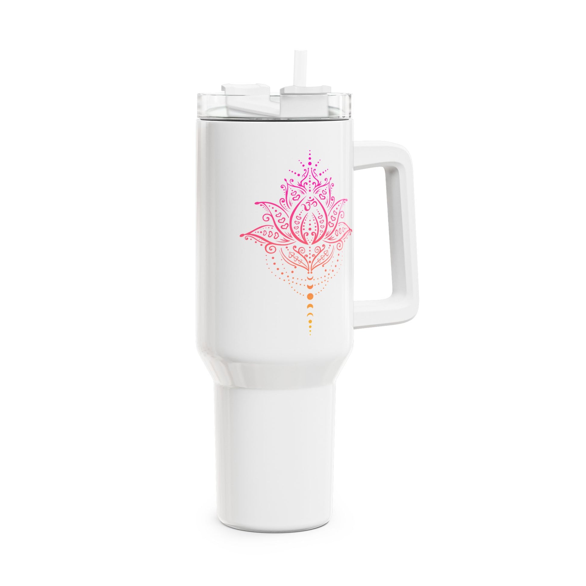 LOTUSBLUME PINK HANDGEZEICHNET KUNSTDRUCK • Tumbler mit Henkel & Strohhalm • XXL Reisebecher 1,2L - YOGA SANTA