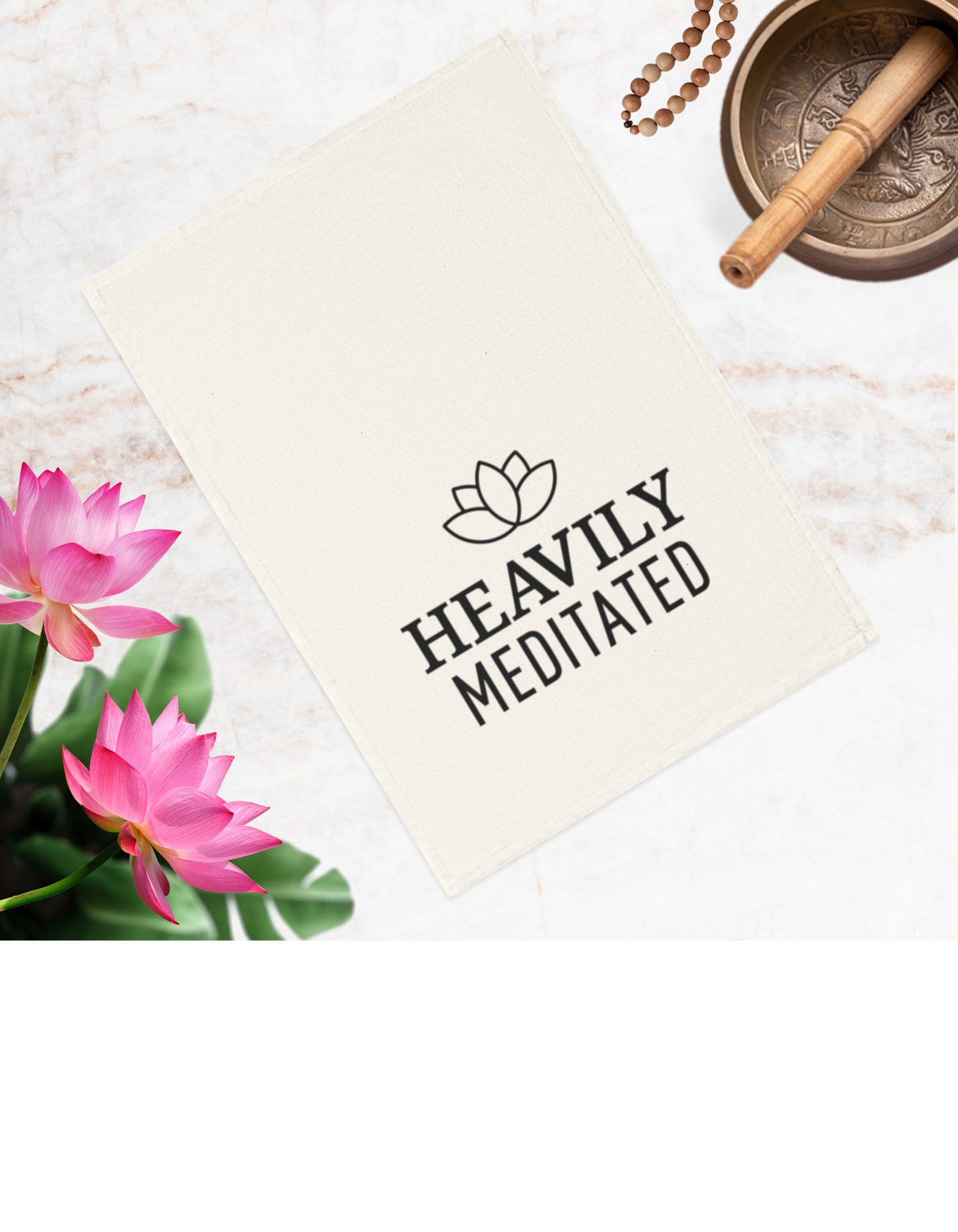 HEAVILY MEDITATED - YOGA SPRUCH MEDITATION • Achtsamkeits-Deko Küche • Baumwolltuch CremeWeiß 50x70cm • Küchentuch Einfarbig mit Design • Besonders Weicher Stoff • BIO Baumwolle - YOGA SANTA