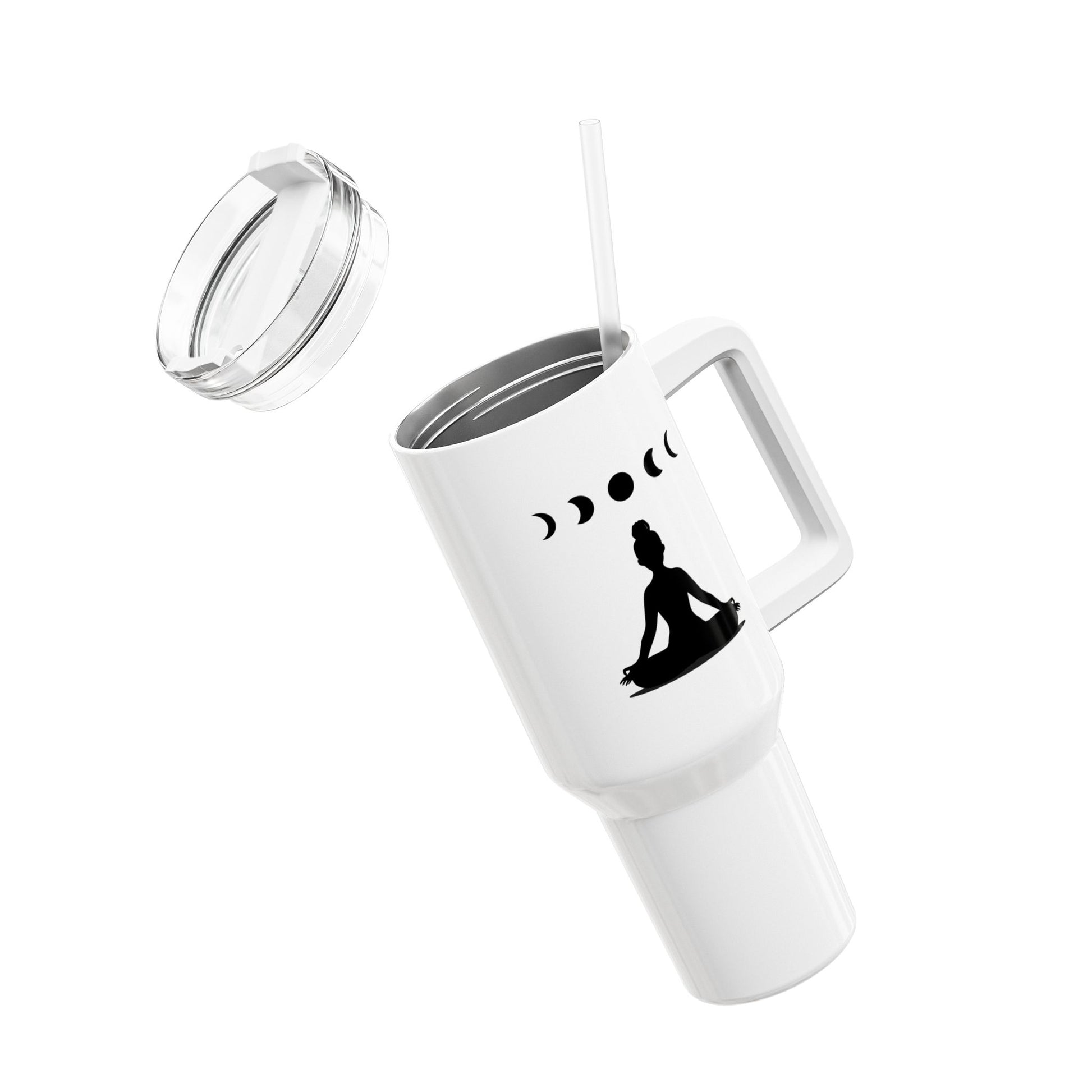 MONDPHASEN YOGA MEDITATION POSE ASANA • Tumbler mit Henkel & Strohhalm • XXL Reisebecher 1,2L - YOGA SANTA