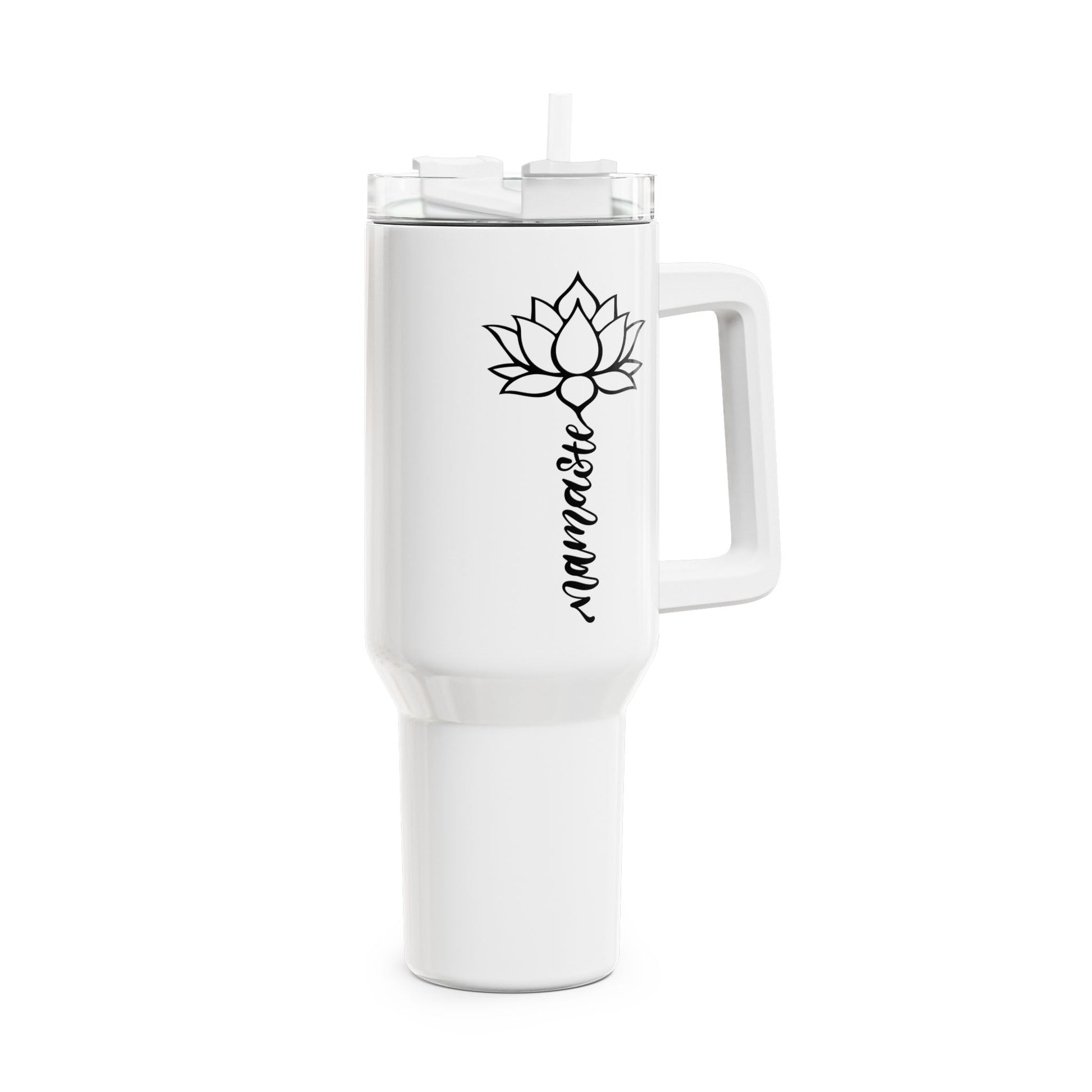 NAMASTE SPRUCH LOTUSBLUME PFLANZENBLÜTE • Tumbler mit Henkel & Strohhalm • XXL Reisebecher 1,2L - YOGA SANTA