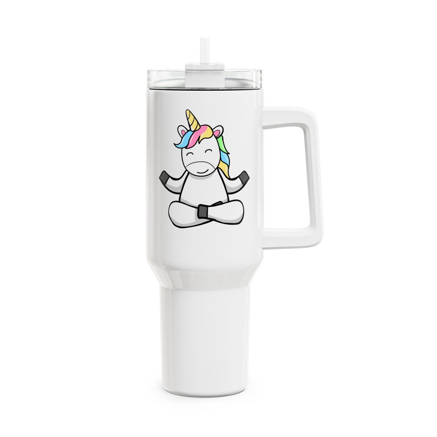EINHORN NIEDLICH SÜß COMIC ZEICHNUNG REGENBOGEN • Tumbler mit Henkel & Strohhalm • XXL Reisebecher 1,2L - YOGA SANTA