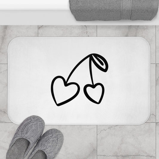 HERZ KIRSCHEN • Liebesbeweis Geschenk, LOVE Liebesbotschaft • Badvorleger Weiss / Fussmatte / Badteppich EXTRA Weich • 43 x 61 cm & 53 x 86 cm