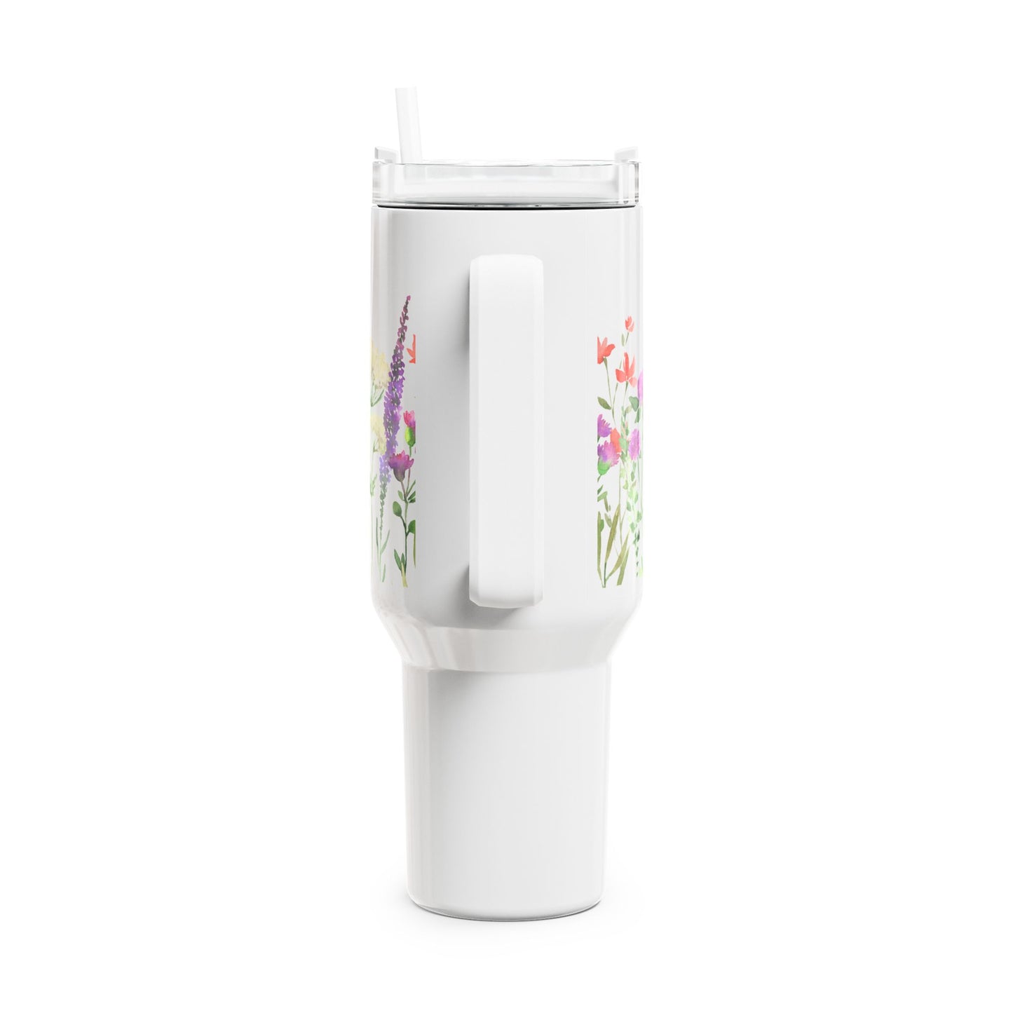 BLUMEN HANDGEMALTES DESIGN • Tumbler mit Henkel & Strohhalm • XXL Reisebecher 1,2L