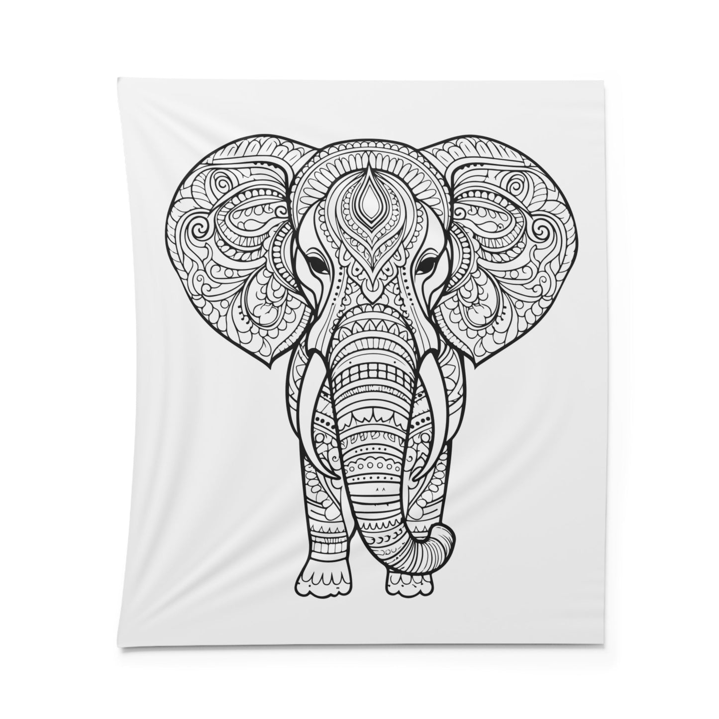 ELEFANT INDISCH MANDALA • Wandtuch • Wandttepich Schwarz Weiß • Wanddekor in v. Größen bis XXL