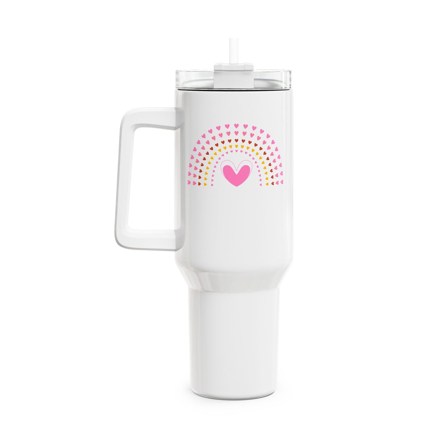 REGENBOGEN PINKE HERZEN • FÜR MÄDCHEN & TEENAGER • Tumbler mit Henkel & Strohhalm • XXL Reisebecher 1,2L