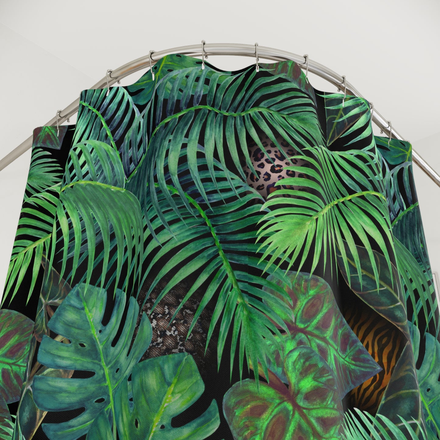 GRÜNE BLÄTTER DSCHUNGEL FARN • Hochwertiger, Schöner Duschvorhang 180x200 cm Weiss