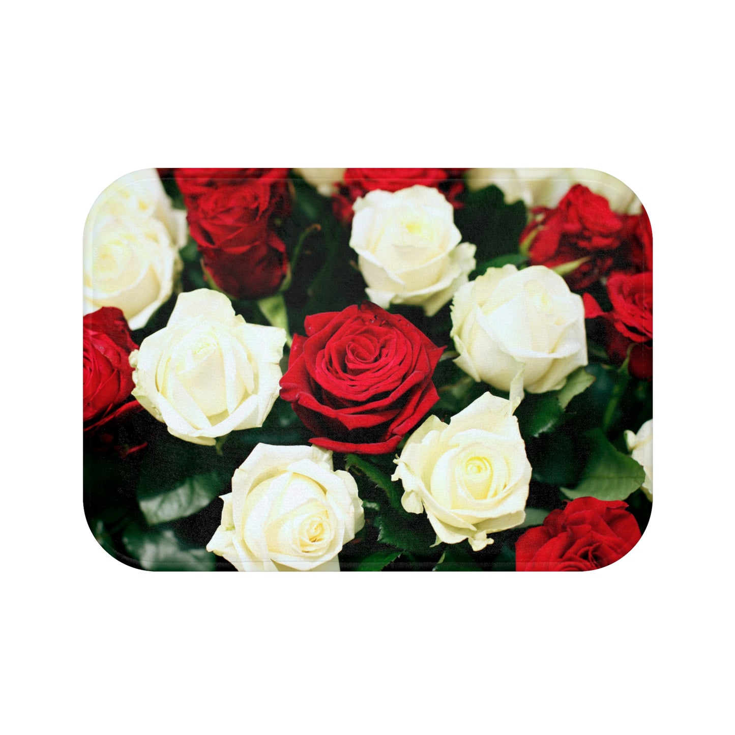 ROTE ROSEN, WEISSE • Liebesbeweis Geschenk, LOVE Liebesbotschaft ❤️ • Badvorleger / Fussmatte / Badteppich EXTRA Weich • 43 x 61 cm & 53 x 86 cm