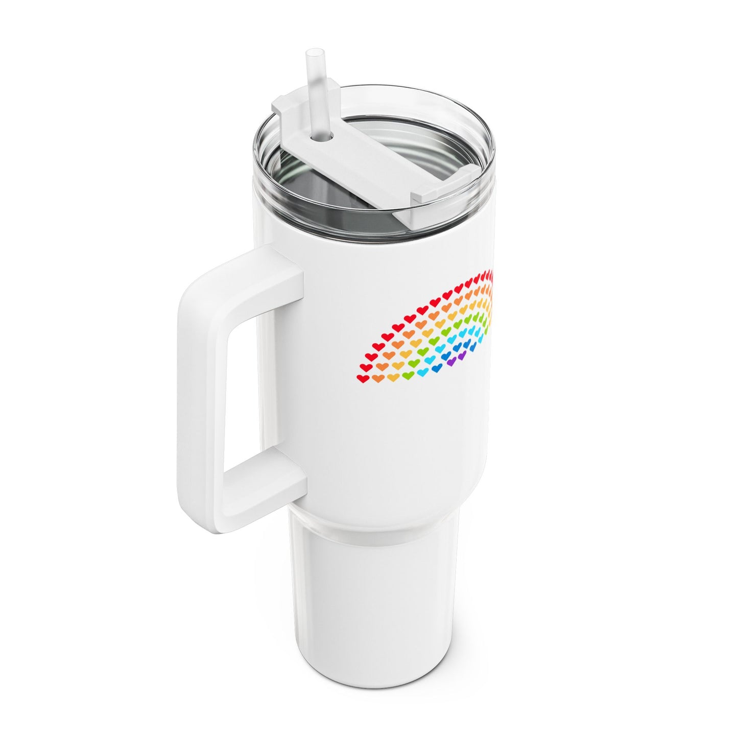 REGENBOGEN FARBEN AUS HERZEN • Tumbler mit Henkel & Strohhalm • XXL Reisebecher 1,2L