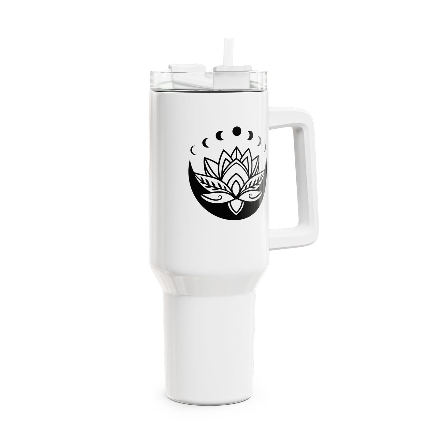 MONDPHASEN LOTUSBLÜTE IN MONDSICHEL SPIRITUELL • Tumbler mit Henkel & Strohhalm • XXL Reisebecher 1,2L - YOGA SANTA