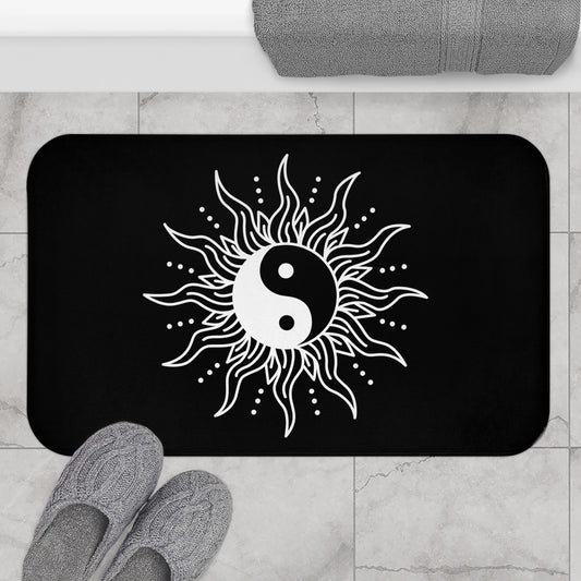 YING YANG - SPIRITUELLES MOTIV • Badvorleger Schwarz / Fussmatte / Badteppich EXTRA Weich • 43 x 61 cm & 53 x 86 cm