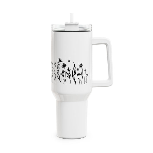 SOMMERBLUMEN WIESE • Tumbler mit Henkel & Strohhalm • XXL Reisebecher 1,2L