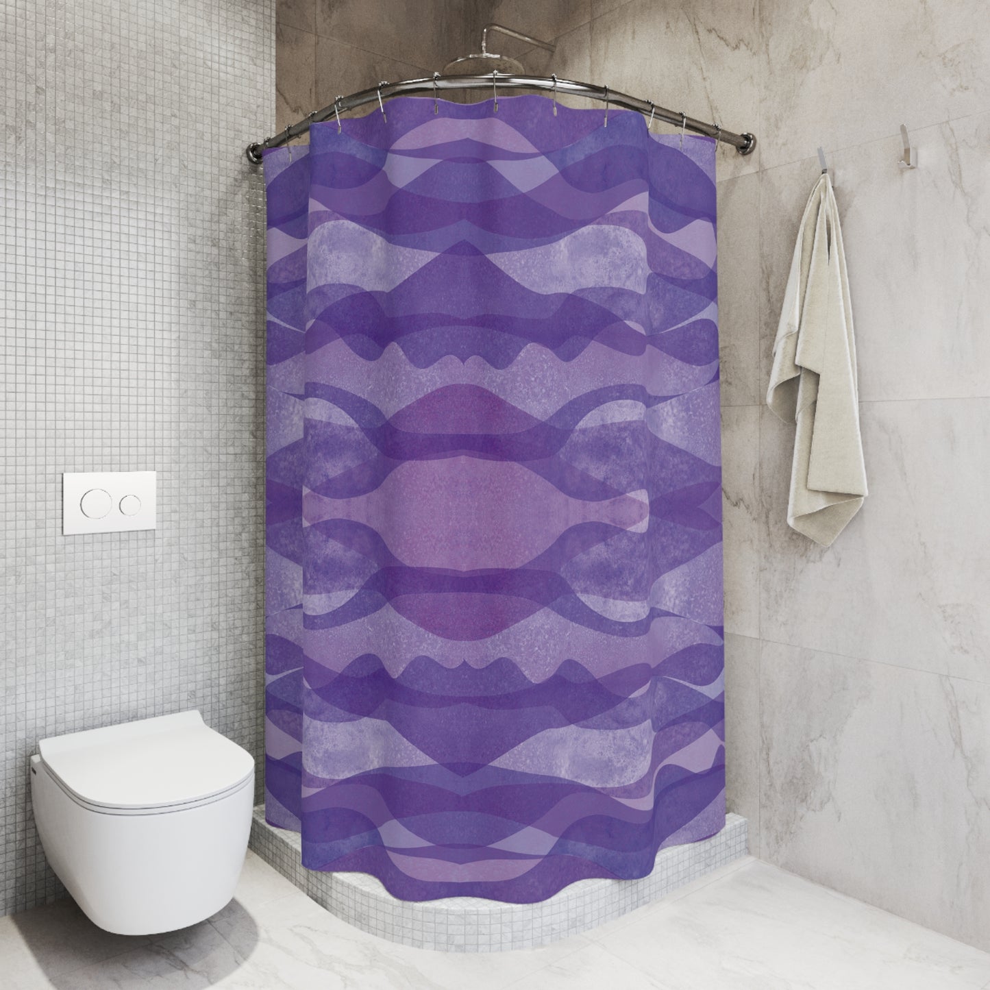 LILA WELLEN VIOLETT • Hochwertiger, Schöner Duschvorhang 180x200 cm Weiss