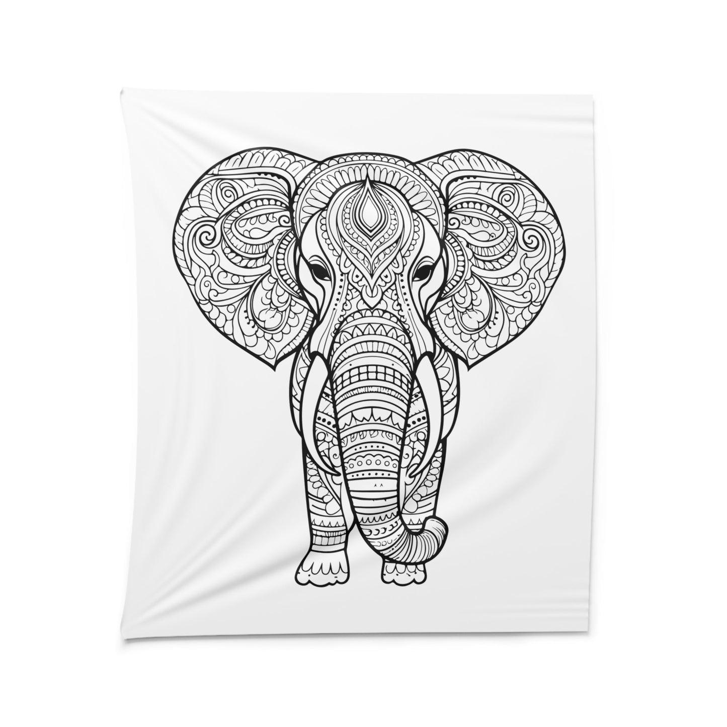 ELEFANT INDISCH MANDALA • Wandtuch • Wandttepich Schwarz Weiß • Wanddekor in v. Größen bis XXL