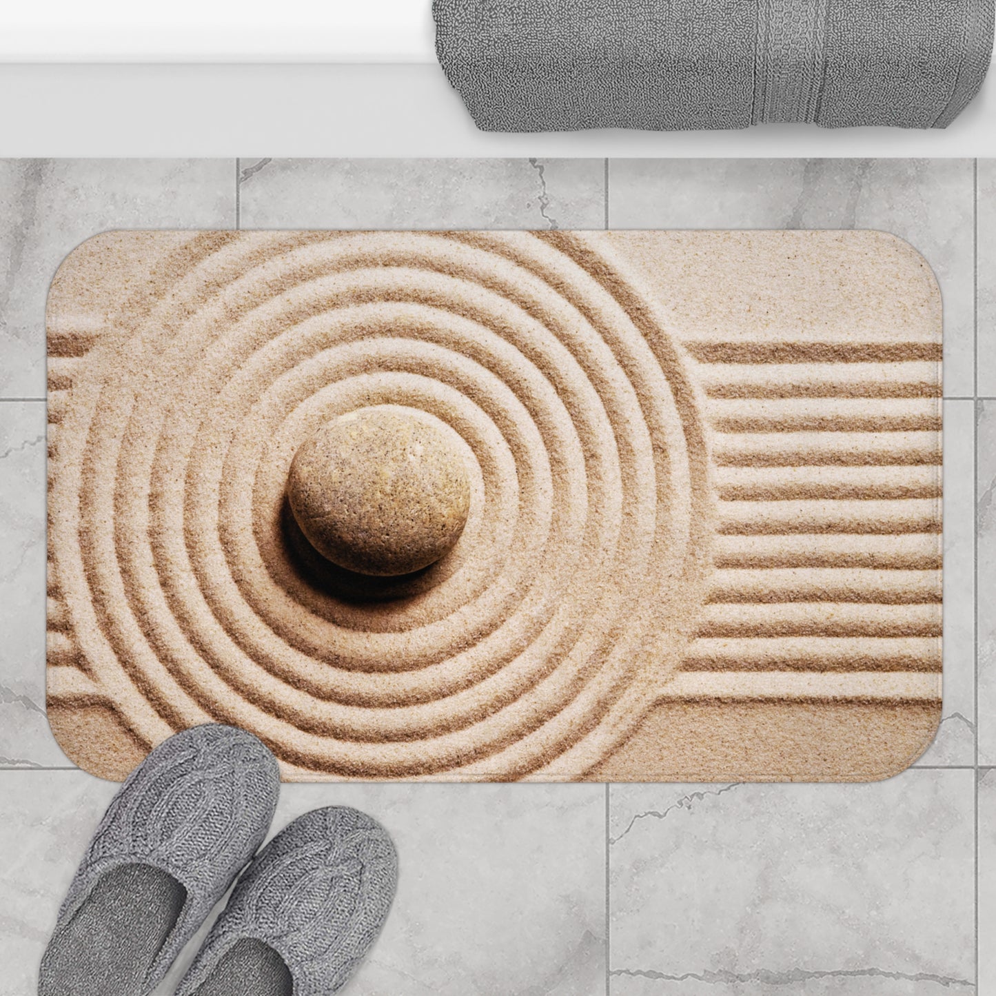 ZEN GARTEN MEDTITATIONSTEPPICH • BEIGER Badvorleger / Fussmatte / Badteppich EXTRA Weich • 43 x 61 cm & 53 x 86 cm