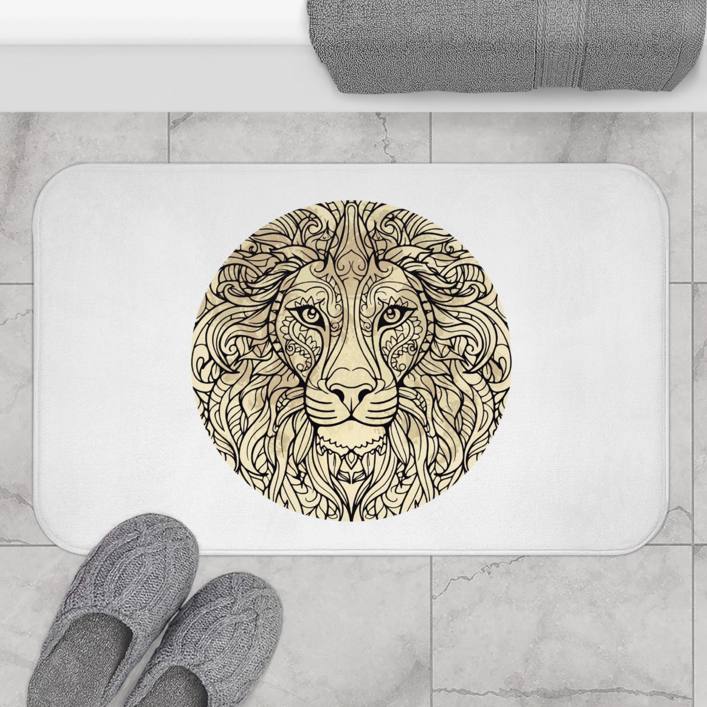 LÖWE IM MOND - LEO Sternzeichen Geschenk • Badvorleger Weiss / Fussmatte / Badteppich EXTRA Weich • 53 x 86 cm