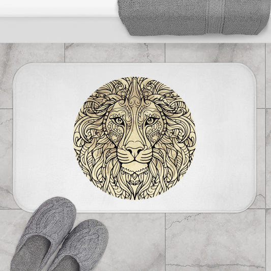 LÖWE IM MOND - LEO Sternzeichen Geschenk • Badvorleger Weiss / Fussmatte / Badteppich EXTRA Weich • 53 x 86 cm