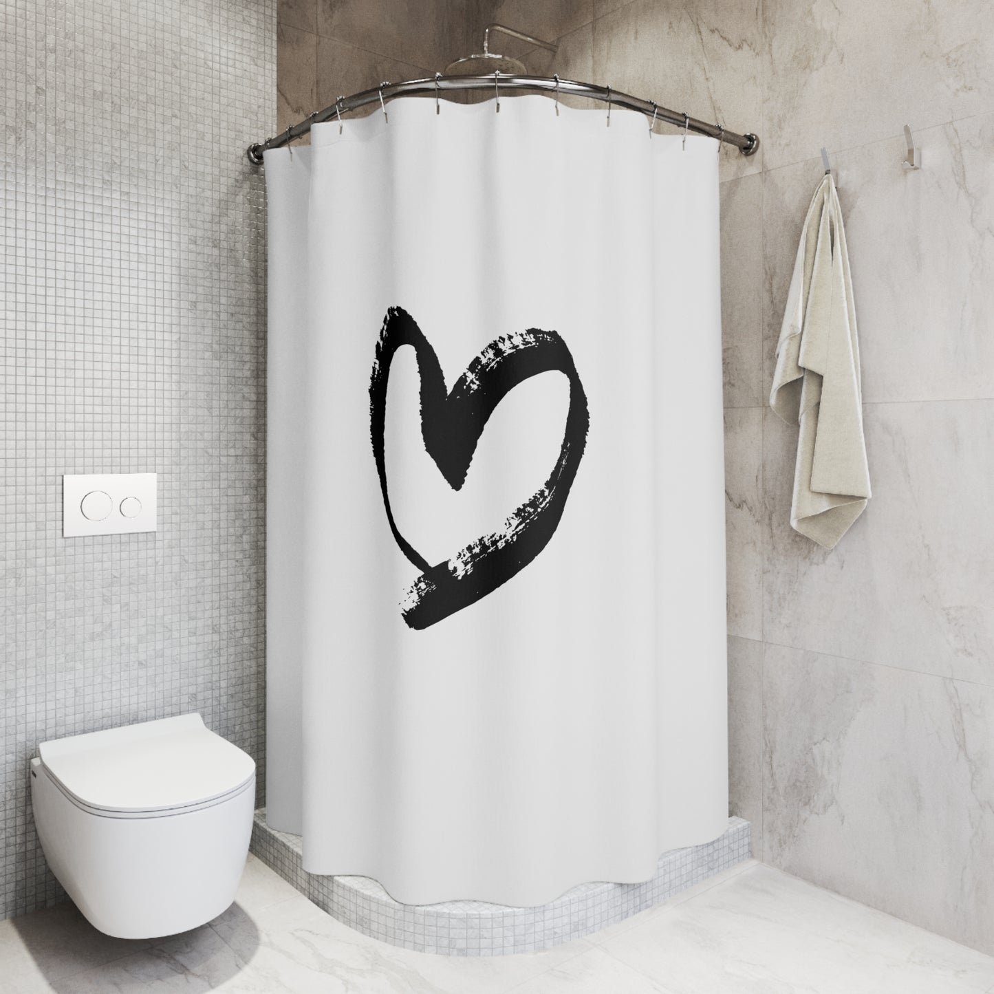 HERZ ZEICHNUNG • Liebesbeweis Geschenk, LOVE Liebesbotschaft • Duschvorhang 180x200 cm Weiss