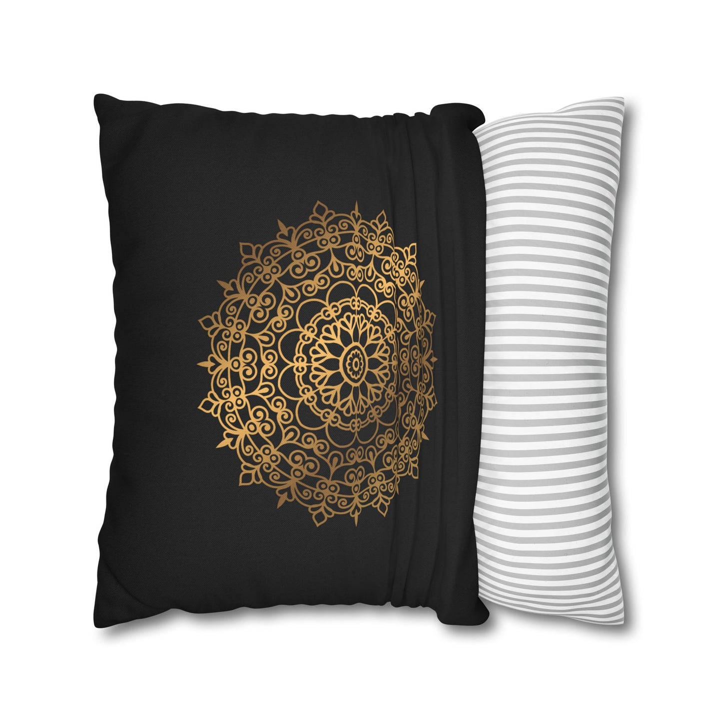 MANDALA GOLDOPTIK • Deko Kissenbezug mit Reißverschluss Quadratisch Schwarz