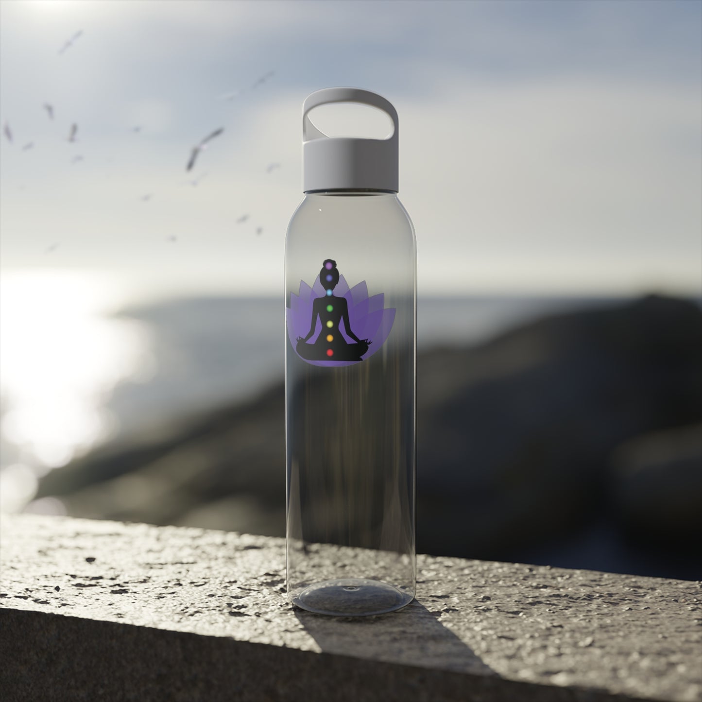 7 CHAKREN YOGI LOTUSBLÜTE LILA BLUME VIOLET • TRITAN Wasserflasche Sky 650 ml