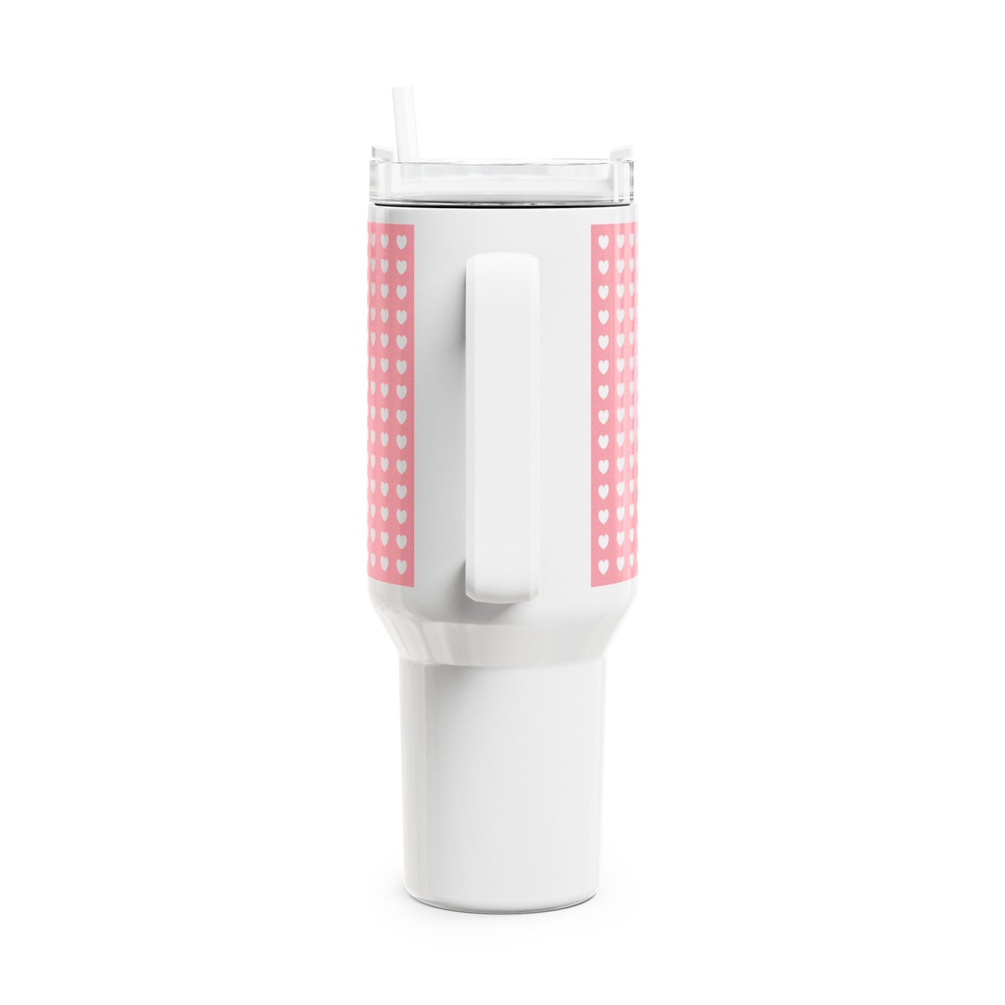 HERZENMUSTER ROSA PASTELL • Tumbler mit Henkel & Strohhalm • XXL Reisebecher 1,2L