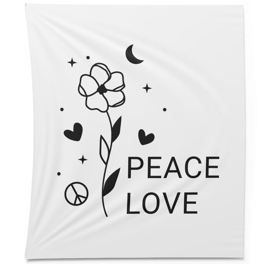 PEACE LOVE BLUME • Wandtuch • Wandttepich Schwarz Weiß • Wanddekor in v. Größen bis XXL