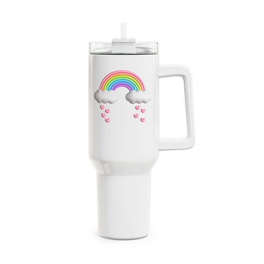 REGENBOGEN HERZEN NIEDLICH SÜß 3D Illusion Magisch • Tumbler mit Henkel & Strohhalm • XXL Reisebecher 1,2L