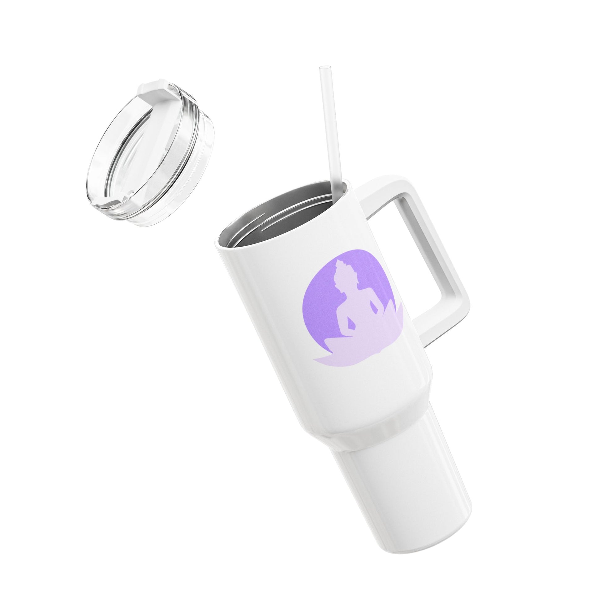 BUDDHA VOR MOND IN LOTUSBLÜTE violet flieder • Tumbler mit Henkel & Strohhalm • XXL Reisebecher 1,2L - YOGA SANTA