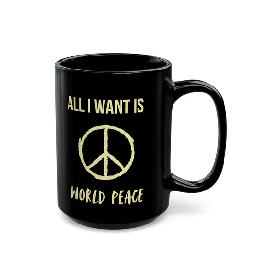 ALL YOU NEED IS YOGA • PEACE ZEICHEN SYMBOL Friedensbotschaft Friedensnachricht • 440ml XXL Kaffeebecher Schwarz - YOGA SANTA