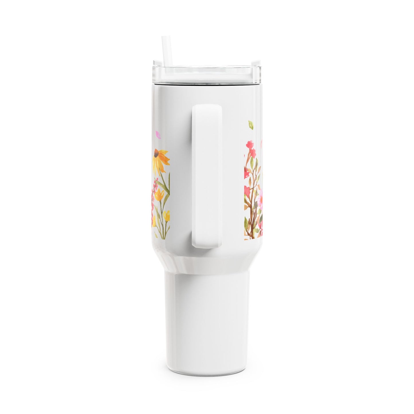 AQUARELL BLUMENWIESE RETRO DESGIN • Tumbler mit Henkel & Strohhalm • XXL Reisebecher 1,2L