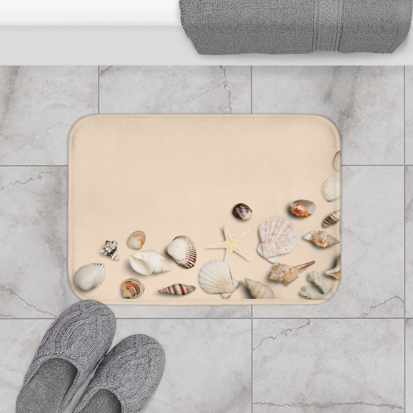 MUSCHELN AM SANDSTRAND • Badvorleger / Fussmatte / Badteppich EXTRA Weich • 43 x 61 cm & 53 x 86 cm