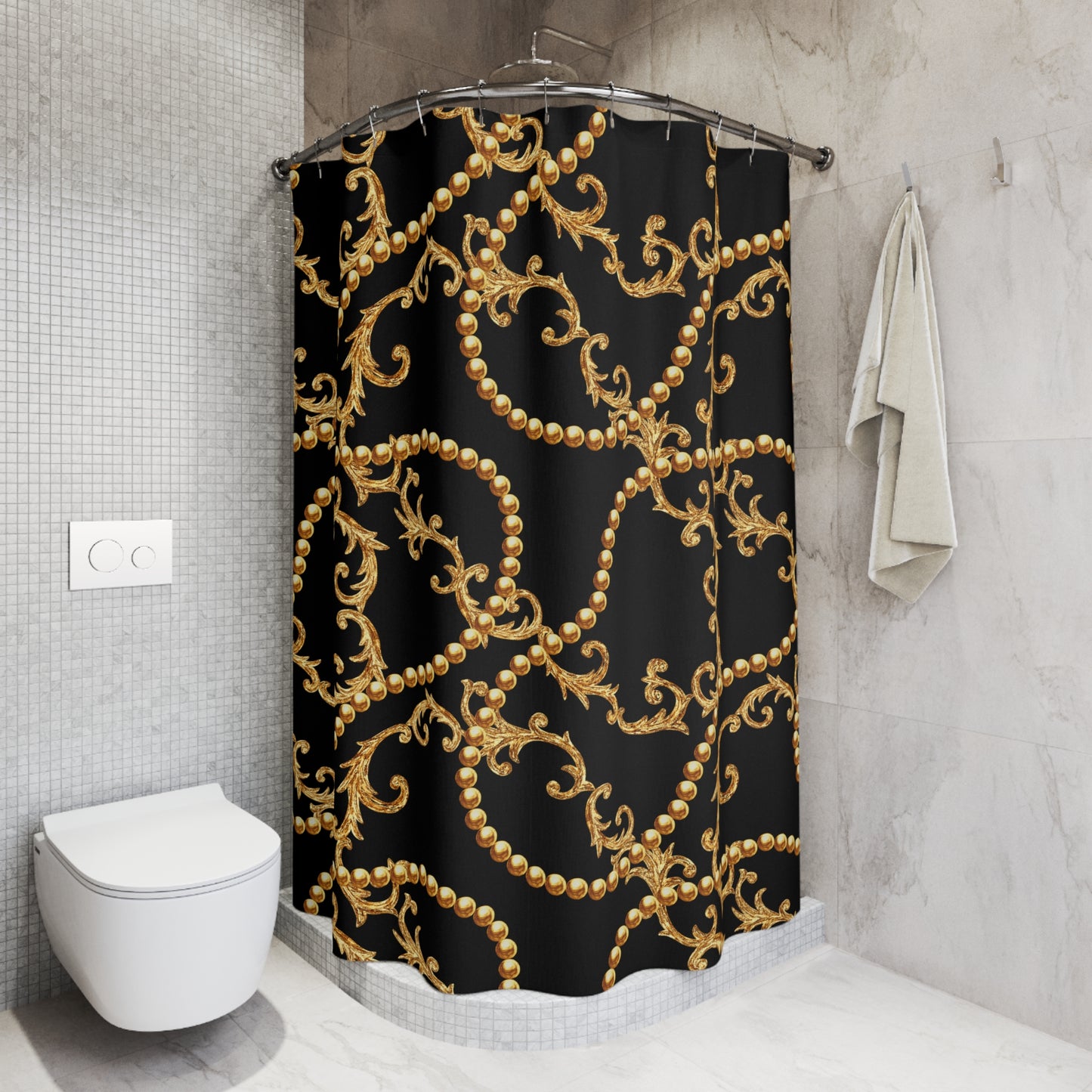LUXUS GOLDSCHMUCK BAROCK • Hochwertiger, Schöner Duschvorhang 180x200 cm SCHWARZ